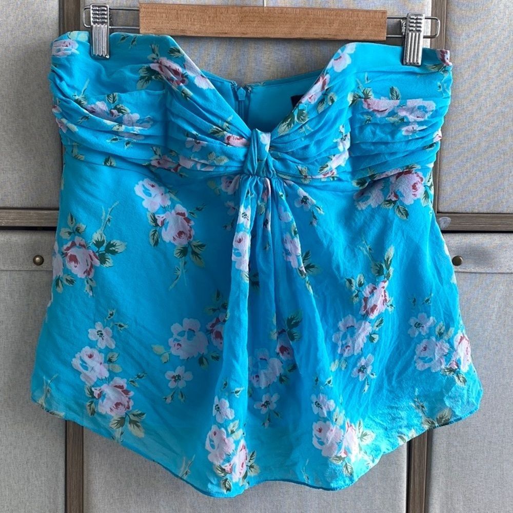 Betsey Johnson Turquoise Floral Strapless Tie-Front Top